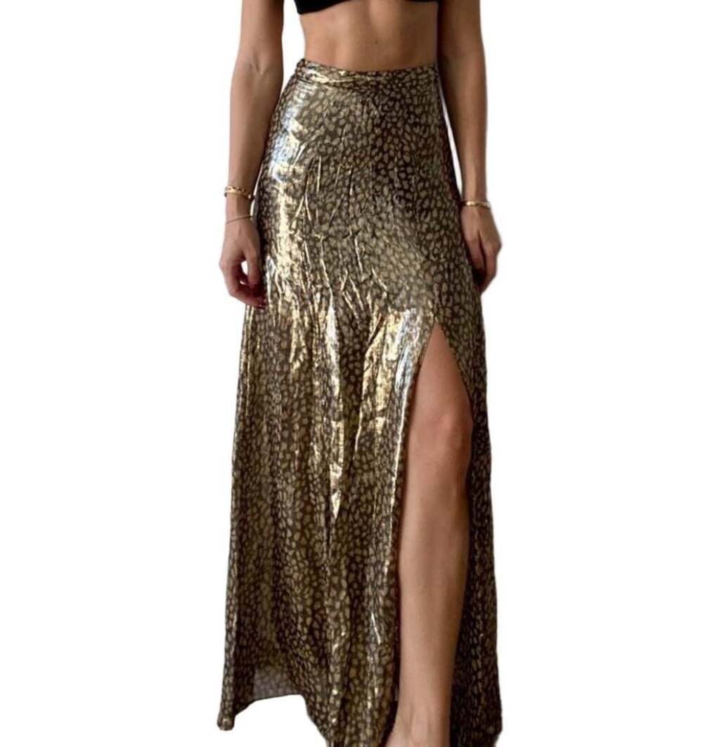 Alice + Olivia Athena Leopard Print Metallic Silk Maxi Skirt